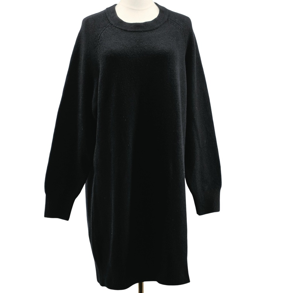Old Navy Sweater Tunic Womens L Black Tight-Knit Crewneck Raglan Stretch Relaxed